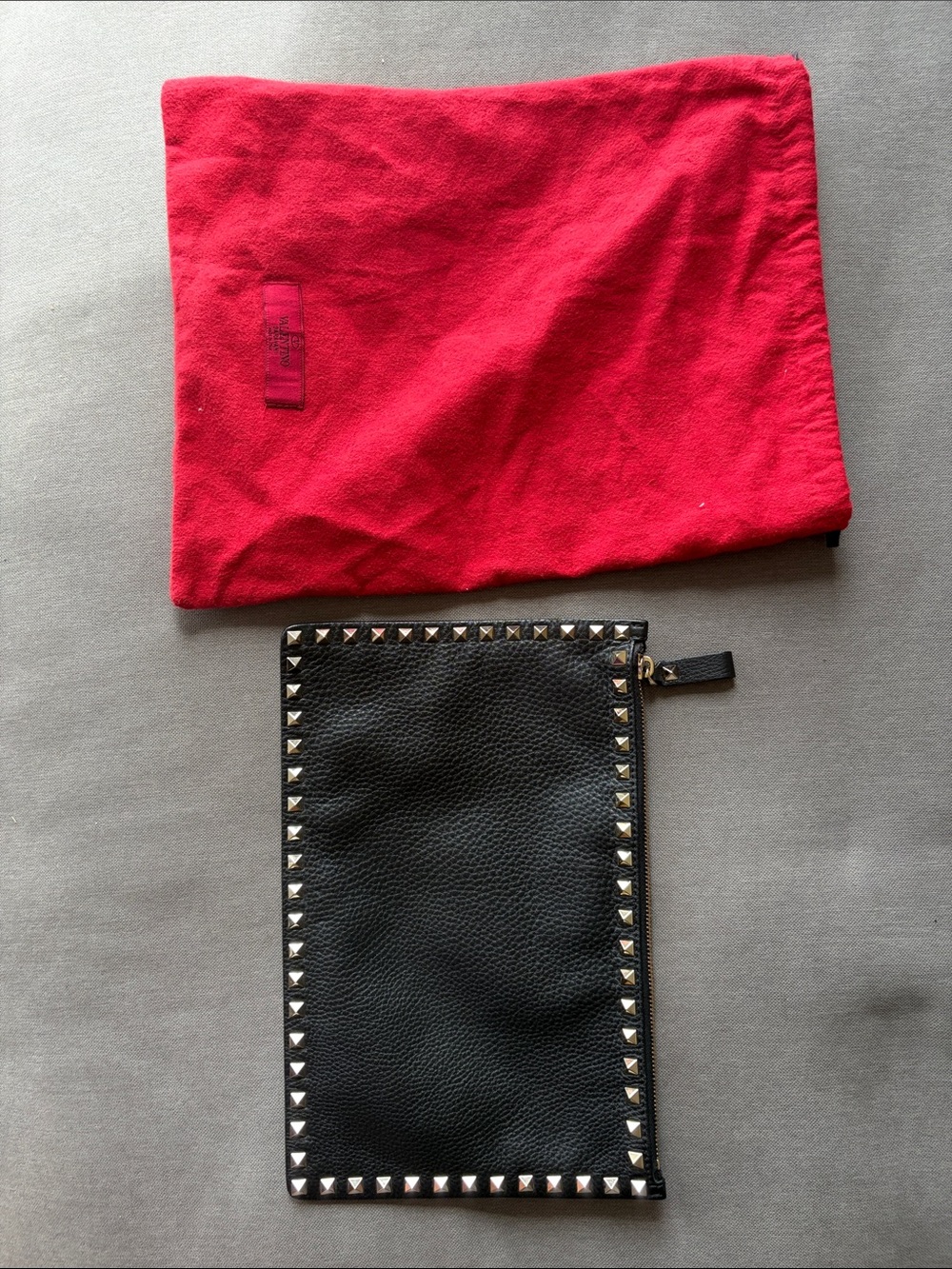 Valentino Black Leather Studded Clutch with Red Dust Bag
